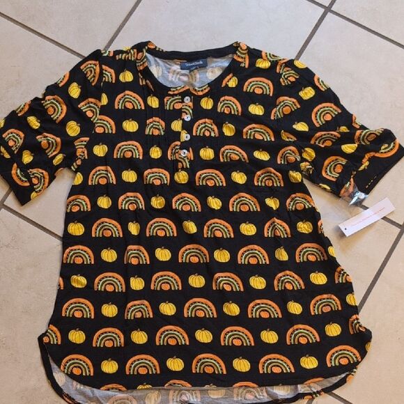 NWT ModCloth Winning Them Over Top Black Orange Pumpkin Halloween Size M - Picture 2 of 11